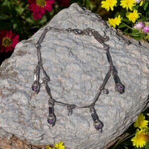 Vintage Silver-Tone Bracelet Purple Crystal Charms High Heels Fashion Barbiecore